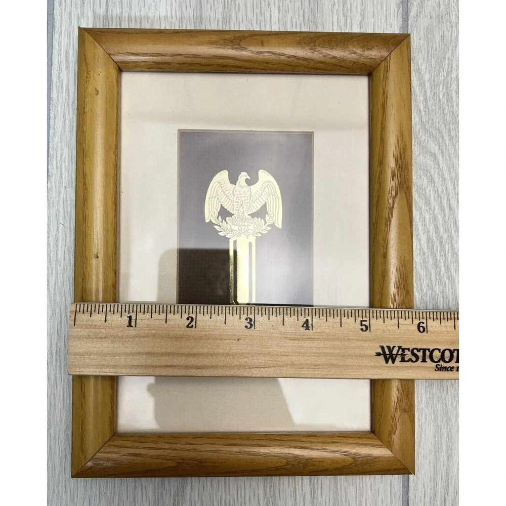 Vintage Eagle Bookmark Framed Matted Gold Tone American Patriotic Wall Art Decor